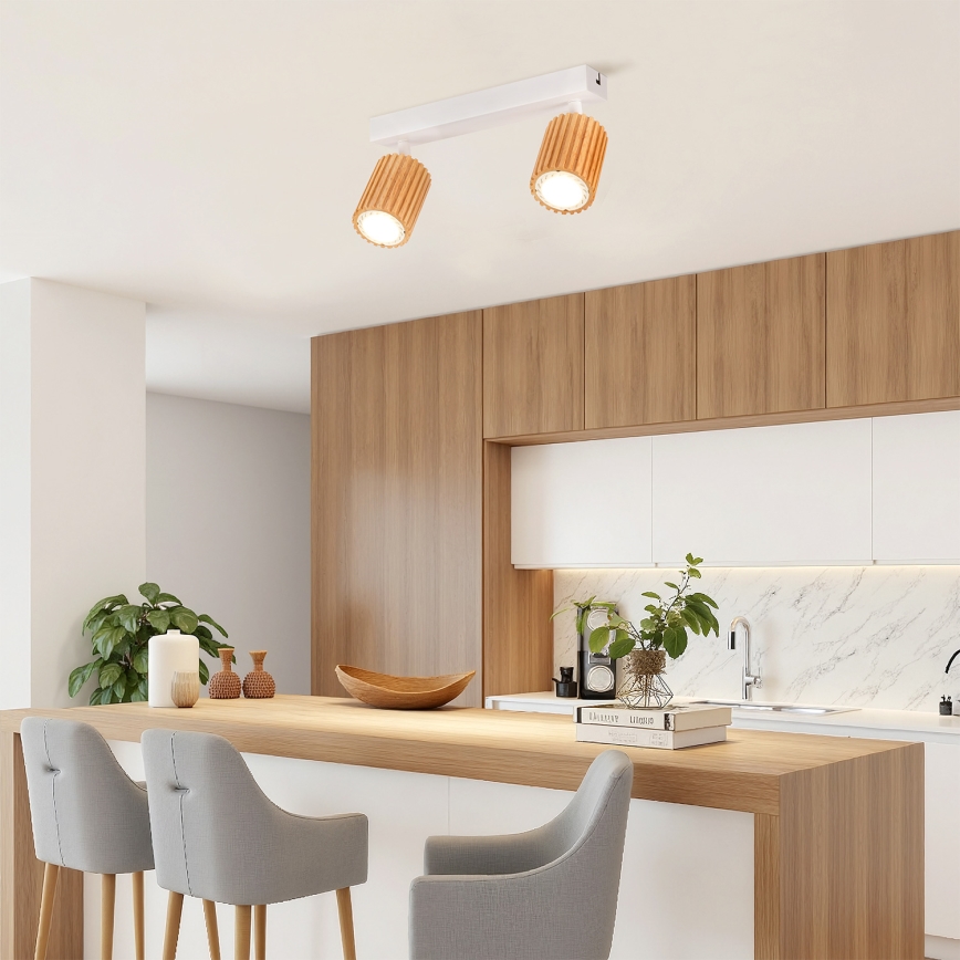 Brilagi - Lámpara de focos MODERN WOOD 2xGU10/8W/230V madera de caucho/blanco