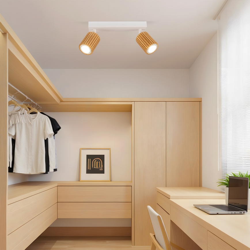 Brilagi - Lámpara de focos MODERN WOOD 2xGU10/8W/230V madera de caucho/blanco