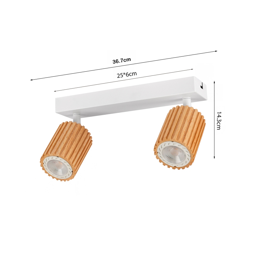 Brilagi - Lámpara de focos MODERN WOOD 2xGU10/8W/230V madera de caucho/blanco