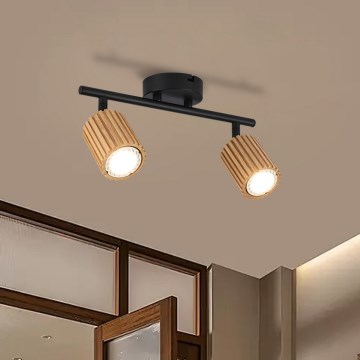 Brilagi - Lámpara de focos MODERN WOOD 2xGU10/8W/230V madera de caucho/negro
