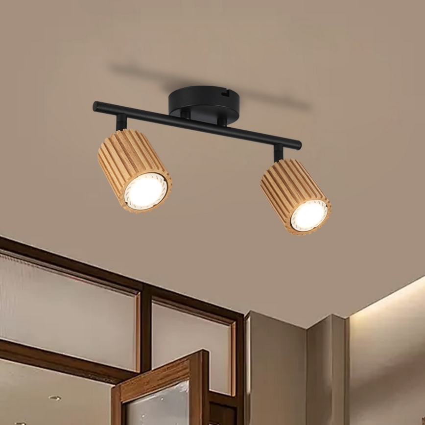 Brilagi - Lámpara de focos MODERN WOOD 2xGU10/8W/230V madera de caucho/negro