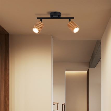 Brilagi - Lámpara de focos MODERN WOOD 2xGU10/8W/230V madera de caucho/negro