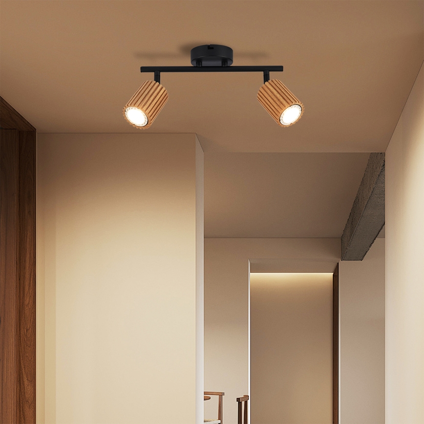 Brilagi - Lámpara de focos MODERN WOOD 2xGU10/8W/230V madera de caucho/negro