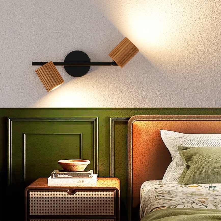 Brilagi - Lámpara de focos MODERN WOOD 2xGU10/8W/230V madera de caucho/negro