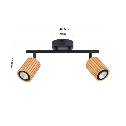 Brilagi - Lámpara de focos MODERN WOOD 2xGU10/8W/230V madera de caucho/negro