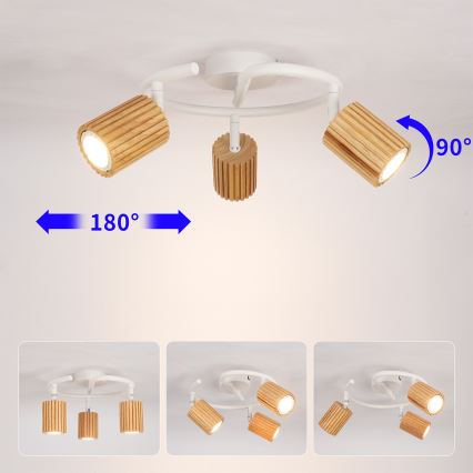 Brilagi - Lámpara de focos MODERN WOOD 3xGU10/8W/230V madera/blanco