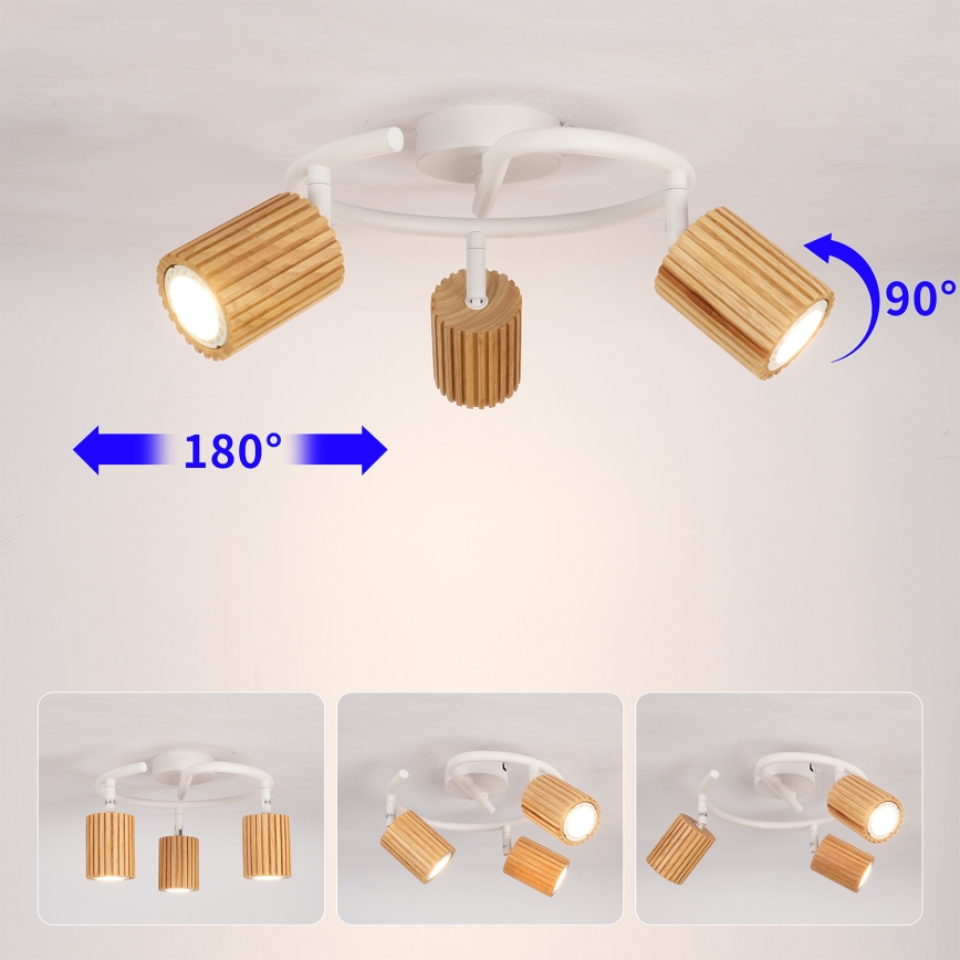 Brilagi - Lámpara de focos MODERN WOOD 3xGU10/8W/230V madera/blanco
