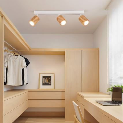 Brilagi - Lámpara de focos MODERN WOOD 3xGU10/8W/230V madera/blanco