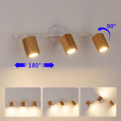 Brilagi - Lámpara de focos MODERN WOOD 3xGU10/8W/230V madera de caucho/blanco