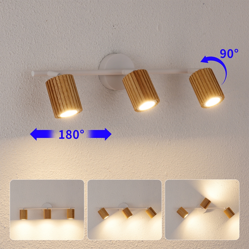 Brilagi - Lámpara de focos MODERN WOOD 3xGU10/8W/230V madera de caucho/blanco