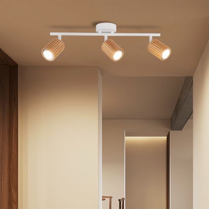 Brilagi - Lámpara de focos MODERN WOOD 3xGU10/8W/230V madera de caucho/blanco