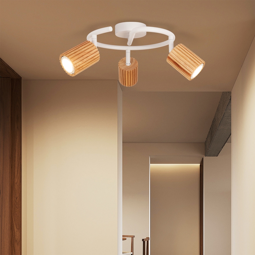 Brilagi - Lámpara de focos MODERN WOOD 3xGU10/8W/230V madera de caucho/blanco