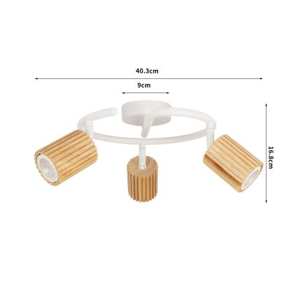 Brilagi - Lámpara de focos MODERN WOOD 3xGU10/8W/230V madera de caucho/blanco
