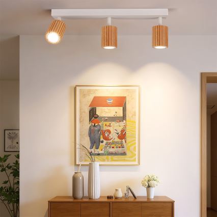Brilagi - Lámpara de focos MODERN WOOD 3xGU10/8W/230V madera de caucho/blanco