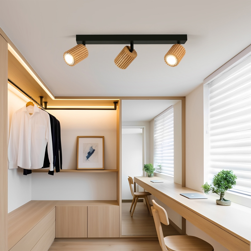 Brilagi - Lámpara de focos MODERN WOOD 3xGU10/8W/230V madera de caucho/negro