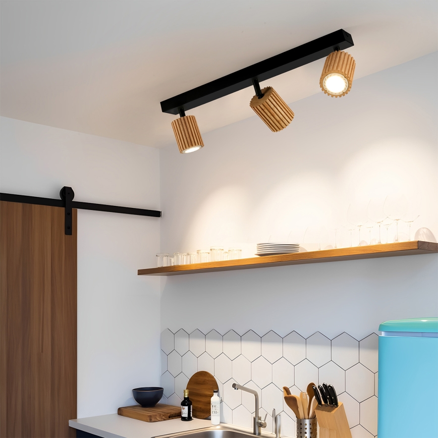 Brilagi - Lámpara de focos MODERN WOOD 3xGU10/8W/230V madera de caucho/negro