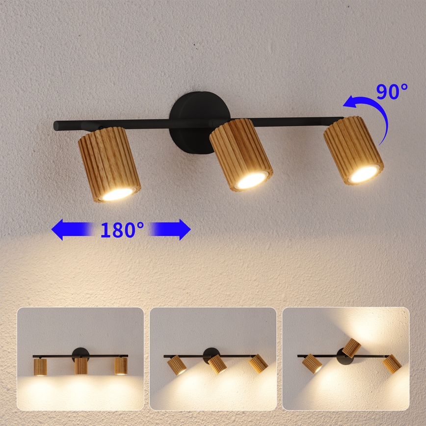 Brilagi - Lámpara de focos MODERN WOOD 3xGU10/8W/230V madera/negro