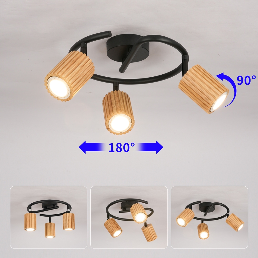 Brilagi - Lámpara de focos MODERN WOOD 3xGU10/8W/230V madera/negro