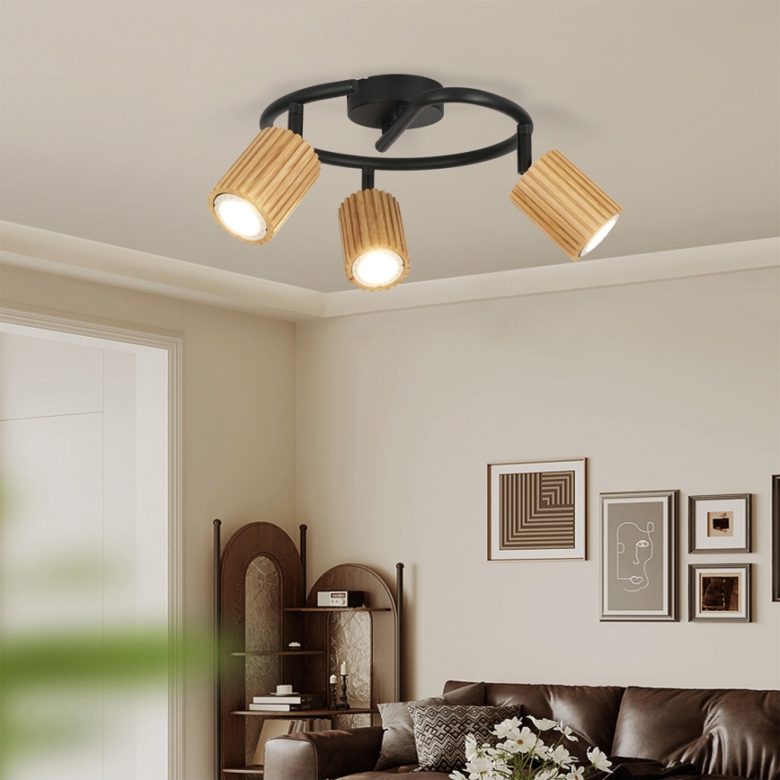 Brilagi - Lámpara de focos MODERN WOOD 3xGU10/8W/230V madera/negro
