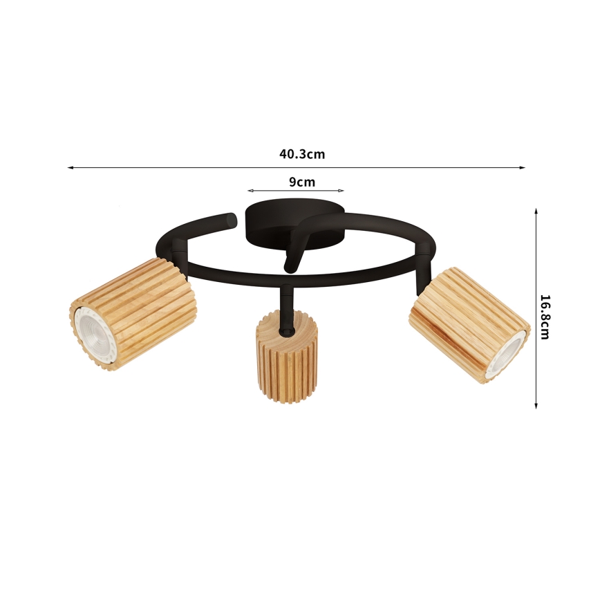 Brilagi - Lámpara de focos MODERN WOOD 3xGU10/8W/230V madera/negro