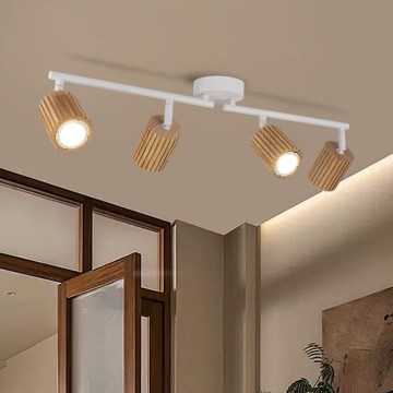 Brilagi - Lámpara de focos MODERN WOOD 4xGU10/8W/230V madera/blanco