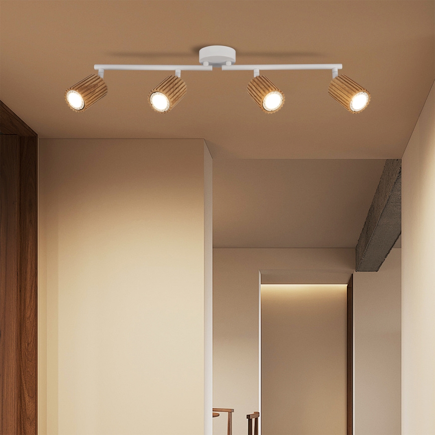 Brilagi - Lámpara de focos MODERN WOOD 4xGU10/8W/230V madera/blanco