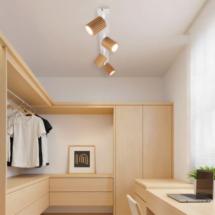 Brilagi - Lámpara de focos MODERN WOOD 4xGU10/8W/230V madera de caucho/blanco