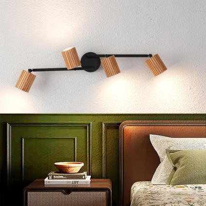 Brilagi - Lámpara de focos MODERN WOOD 4xGU10/8W/230V madera de hevea/negro
