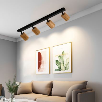 Brilagi - Lámpara de focos MODERN WOOD 4xGU10/8W/230V madera/negro