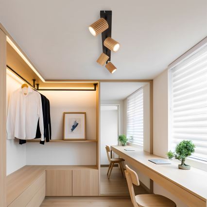 Brilagi - Lámpara de focos MODERN WOOD 4xGU10/8W/230V madera/negro