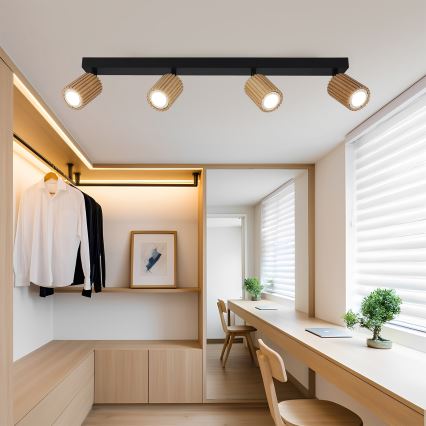Brilagi - Lámpara de focos MODERN WOOD 4xGU10/8W/230V madera/negro