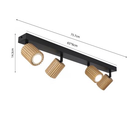 Brilagi - Lámpara de focos MODERN WOOD 4xGU10/8W/230V madera/negro