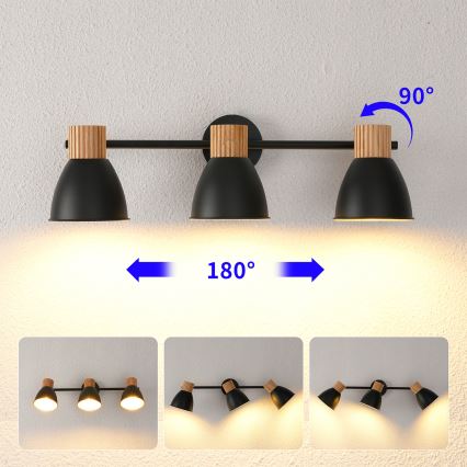Brilagi - Lámpara de focos ODENSE, 3x E14 (10W), 230V, acabado madera/negro