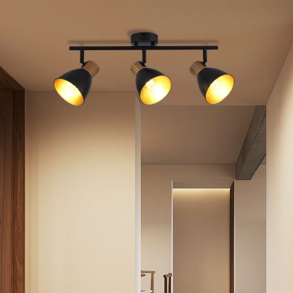 Brilagi - Lámpara de focos ODENSE, 3x E14 (10W), 230V, acabado madera/negro