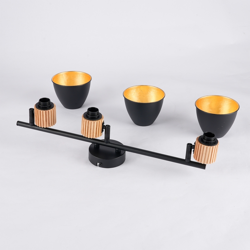 Brilagi - Lámpara de focos ODENSE, 3x E14 (10W), 230V, acabado madera/negro
