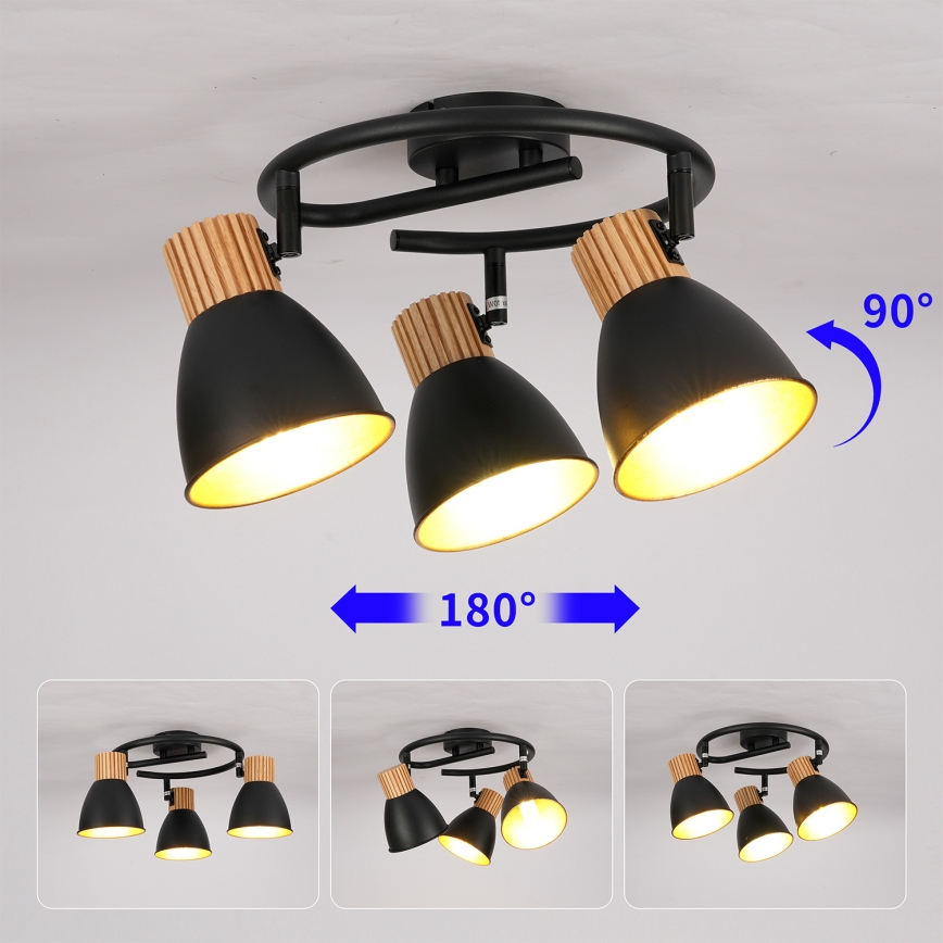 Brilagi - Lámpara de focos ODENSE 3xE14/10W/230V madera de caucho/negro