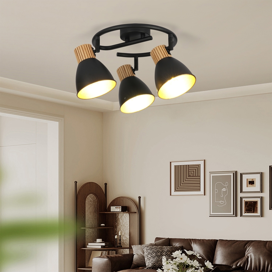 Brilagi - Lámpara de focos ODENSE 3xE14/10W/230V madera de caucho/negro