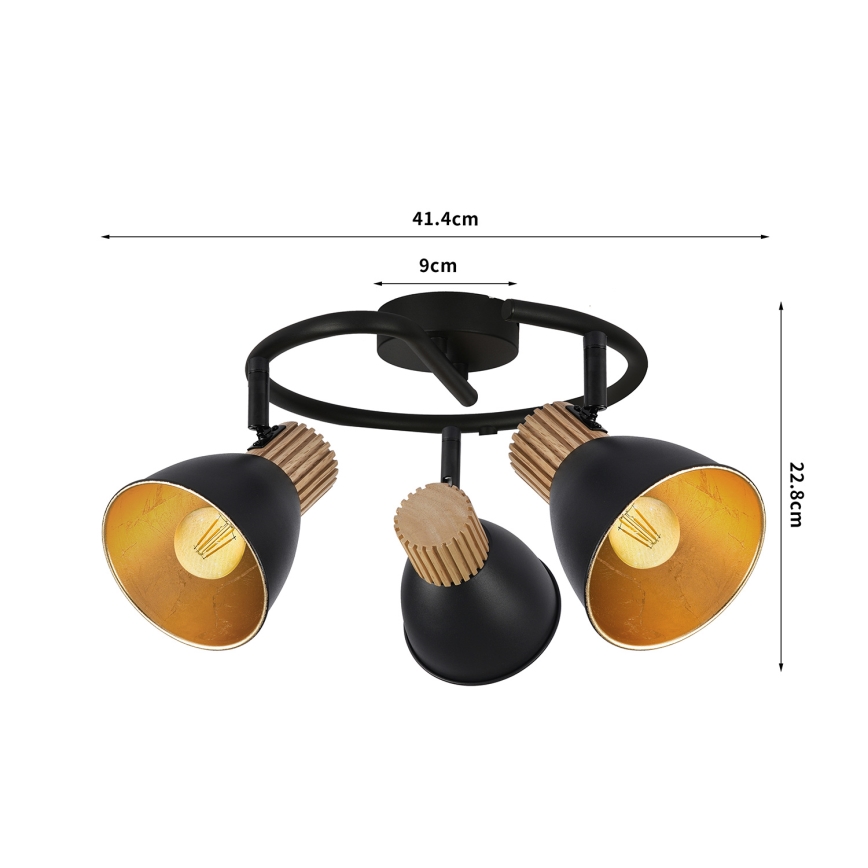 Brilagi - Lámpara de focos ODENSE 3xE14/10W/230V madera de caucho/negro
