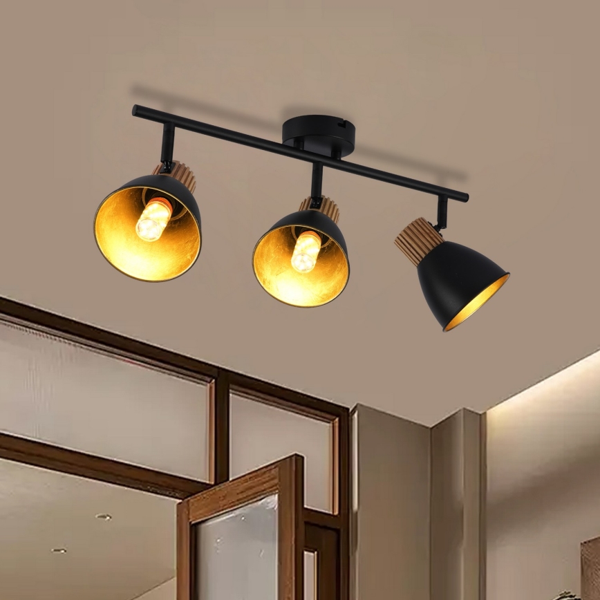 Brilagi - Lámpara de focos ODENSE 3xE14/10W/230V madera de caucho/negro