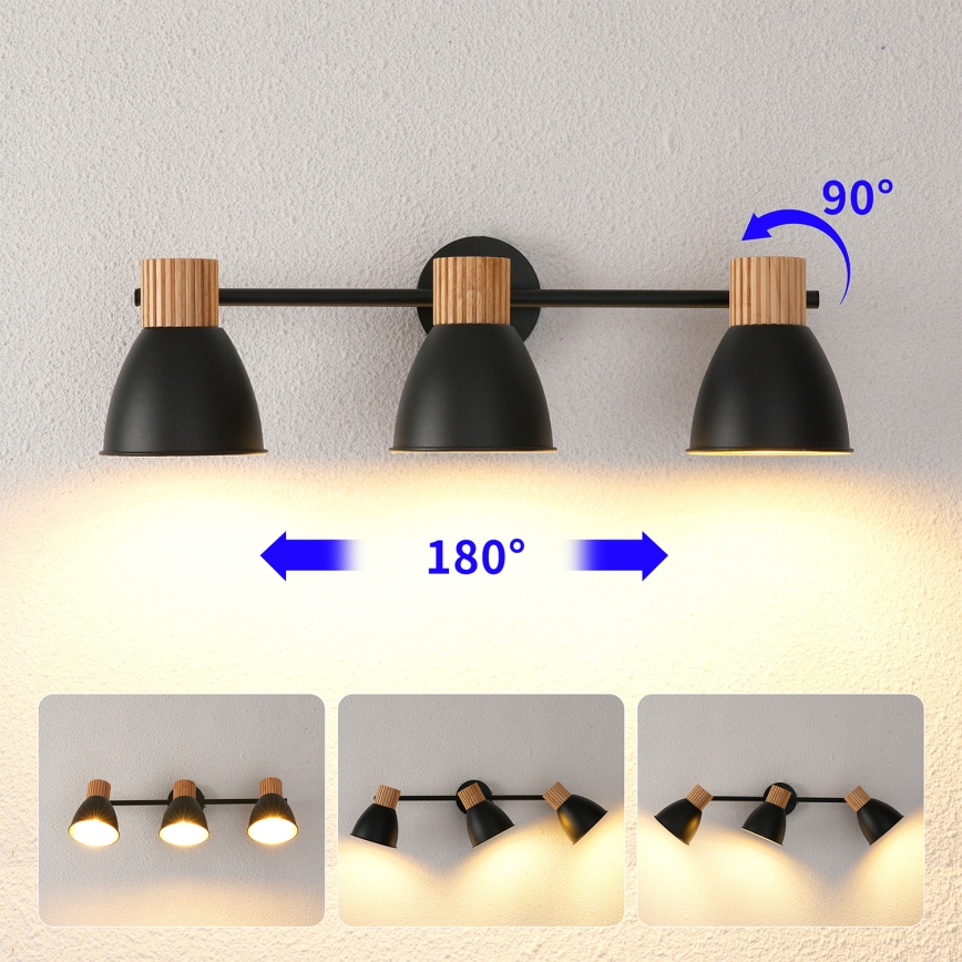 Brilagi - Lámpara de focos ODENSE 3xE14/10W/230V madera de caucho/negro