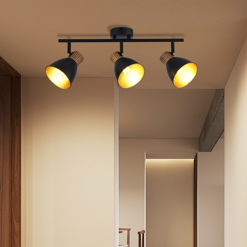 Brilagi - Lámpara de focos ODENSE 3xE14/10W/230V madera de caucho/negro