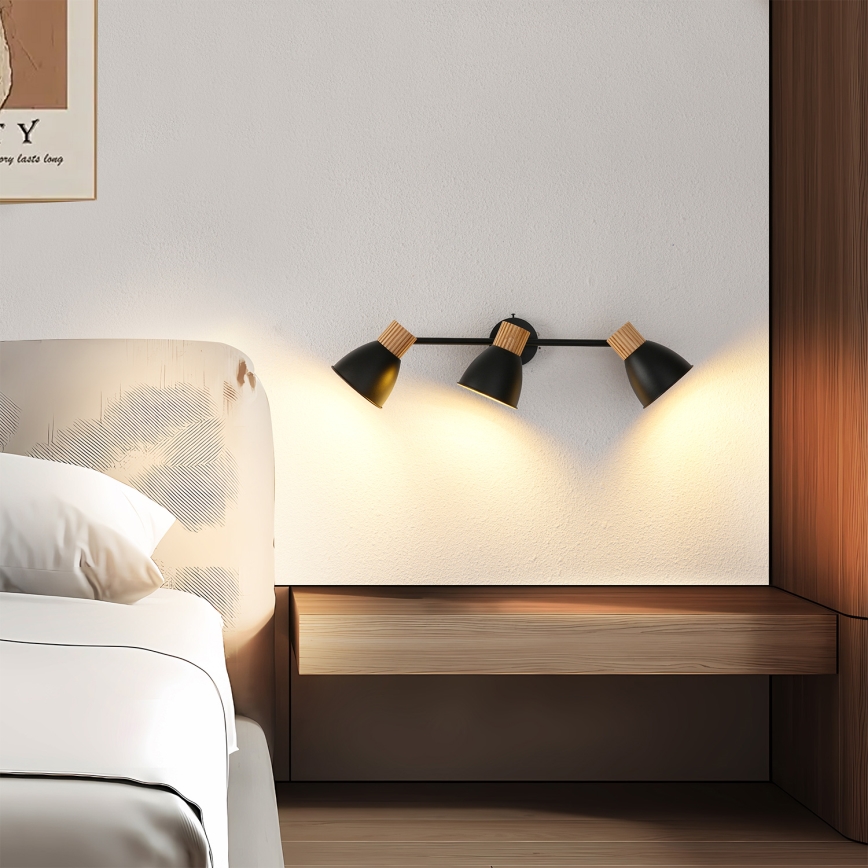 Brilagi - Lámpara de focos ODENSE 3xE14/10W/230V madera de caucho/negro