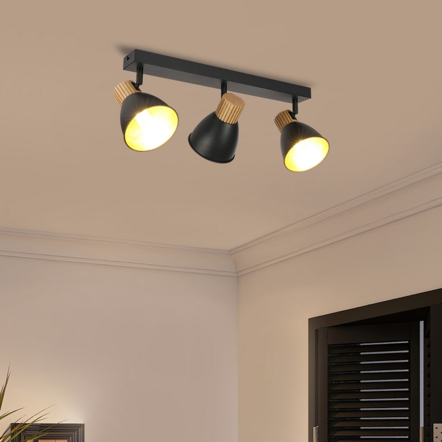 Brilagi - Lámpara de focos ODENSE 3xE14/10W/230V, madera de caucho/negro