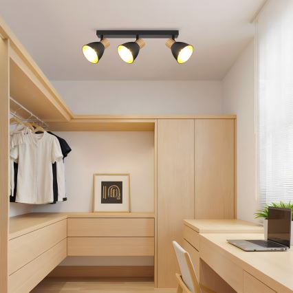 Brilagi - Lámpara de focos ODENSE 3xE14/10W/230V, madera de caucho/negro