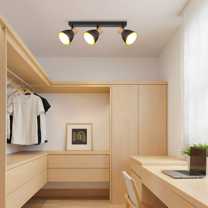 Brilagi - Lámpara de focos ODENSE 3xE14/10W/230V, madera de caucho/negro