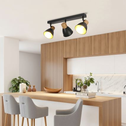 Brilagi - Lámpara de focos ODENSE 3xE14/10W/230V, madera de caucho/negro