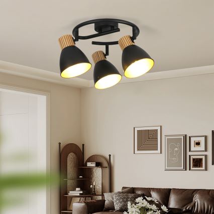 Brilagi - Lámpara de focos ODENSE 3xE14/10W/230V madera/negro