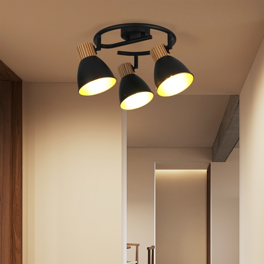 Brilagi - Lámpara de focos ODENSE 3xE14/10W/230V madera/negro