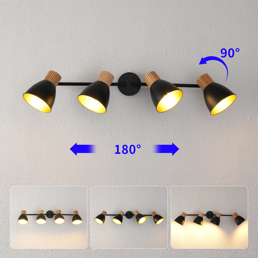 Brilagi - Lámpara de focos ODENSE 4xE14/10W/230V madera de caucho/negro