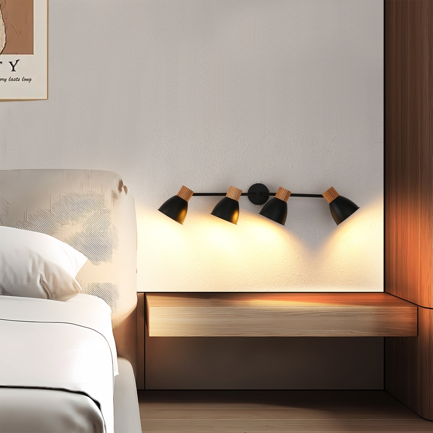 Brilagi - Lámpara de focos ODENSE 4xE14/10W/230V madera de caucho/negro